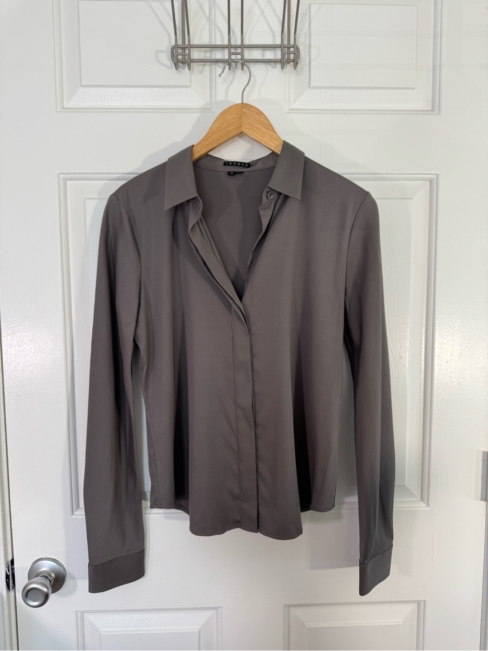 Theory Biddy Grey Silk Blouse